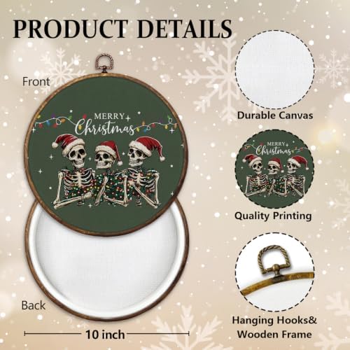 Merry Christmas Skeleton Round Framed Wall Art 10"x10", alternate view 2