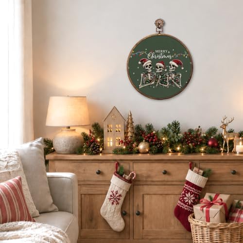 Merry Christmas Skeleton Round Framed Wall Art 10"x10", alternate view 3