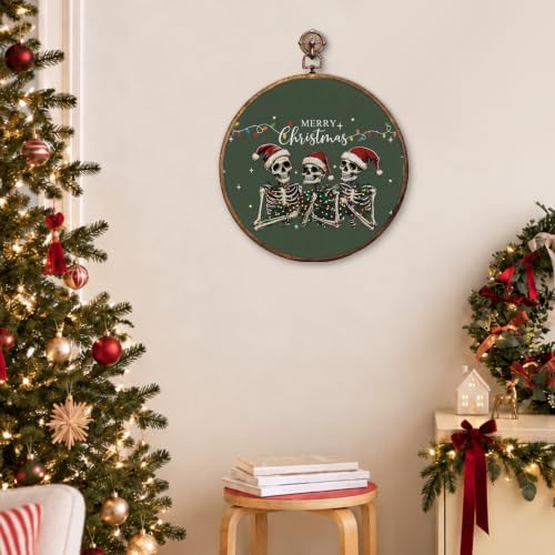 Merry Christmas Skeleton Round Framed Wall Art 10"x10", alternate view 5