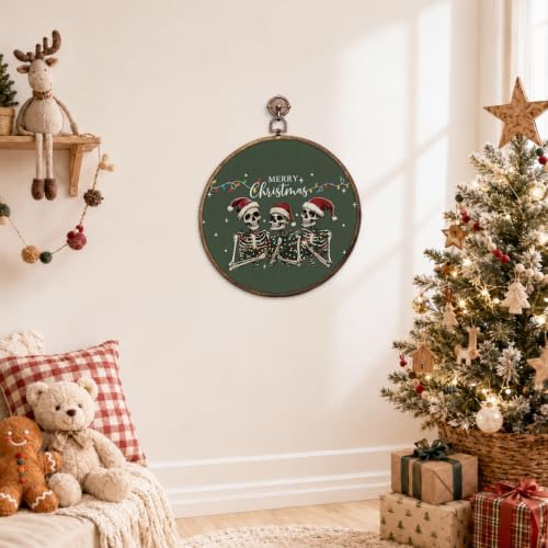 Merry Christmas Skeleton Round Framed Wall Art 10"x10", alternate view 6