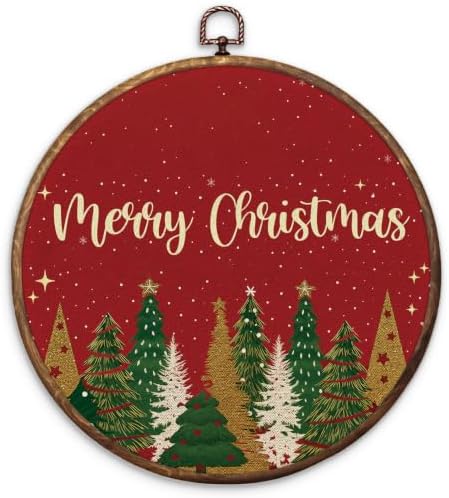 Merry Christmas Tree Round Framed Wall Art 10"x10"