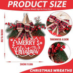 Merry Christmas Wreath Sign for Front Door, 12 Inch Merry Christmas Welcome Hanging Decor with Bow, Rustic, alternate view 6