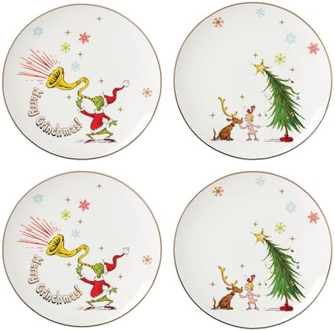 Merry Grinchmas Christmas Accent Plates, Appetizer Plate Set for 4 in 3.9 in Green