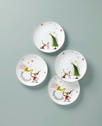 Merry Grinchmas Christmas Accent Plates, Appetizer Plate Set for 4 in 3.9 in Green, alternate view 4