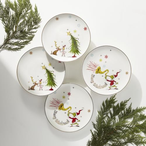 Merry Grinchmas Christmas Accent Plates, Appetizer Plate Set for 4 in 3.9 in Green, alternate view 5