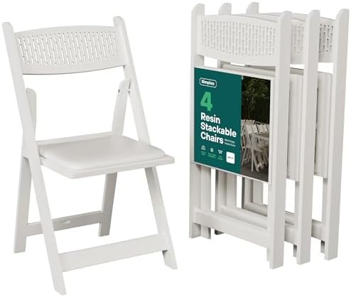 Mesh Back Folding Chairs, Padded Seat, 800 lb, 4 Pack