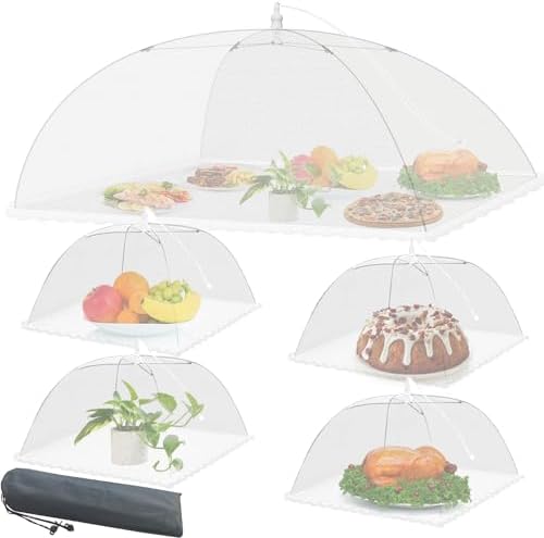 Mesh Food Covers for Outside - Upgraded 1 Extra Large 40x24 in & 4 Large 17x17 in Outdoor Party Food Cover Tent
