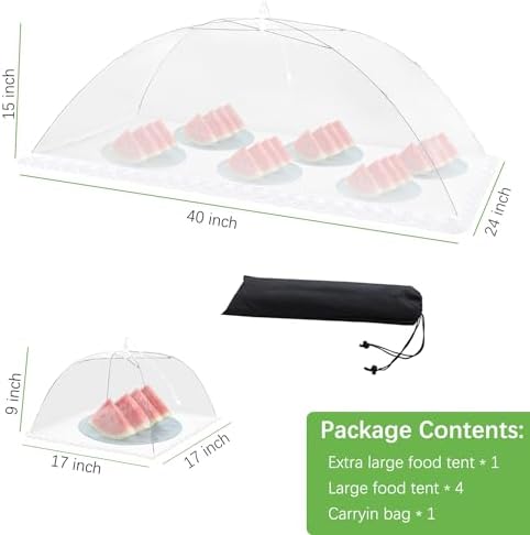 Mesh Food Covers for Outside - Upgraded 1 Extra Large 40x24 in & 4 Large 17x17 in Outdoor Party Food Cover Tent, alternate