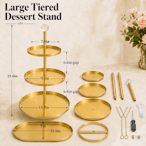 Metal 3 Tier Cupcake Stands Display, Removable Tray with Swing, Gold in Gold-1, alternate view 2