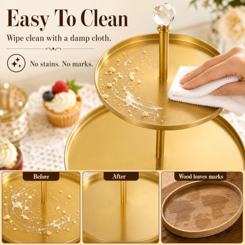 Metal 3 Tier Cupcake Stands Display, Removable Tray with Swing, Gold in Gold-1, alternate view 5