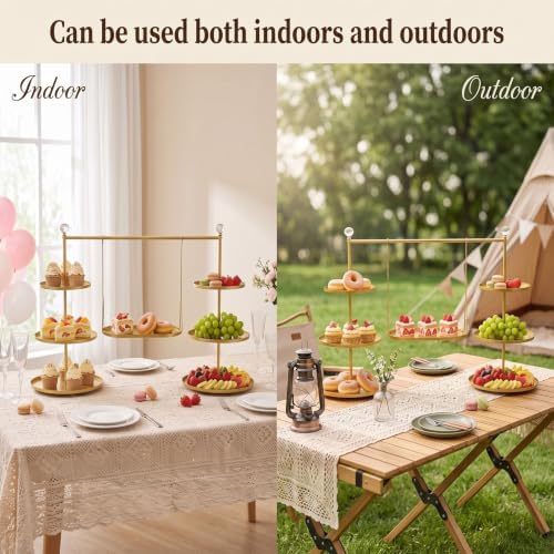 Metal 3 Tier Cupcake Stands Display, Removable Tray with Swing, Gold in Gold-1, alternate view 6