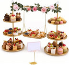 Metal 3 Tier Cupcake Stands, Removable Swing Tray & Decor Set, Gold in Gold-2