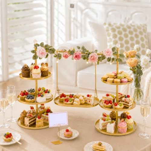 Metal 3 Tier Cupcake Stands, Removable Swing Tray & Decor Set, Gold in Gold-2, alternate view 2