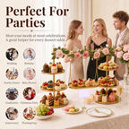 Metal 3 Tier Cupcake Stands, Removable Swing Tray & Decor Set, Gold in Gold-2, alternate view 4