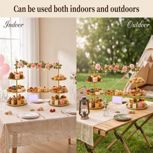 Metal 3 Tier Cupcake Stands, Removable Swing Tray & Decor Set, Gold in Gold-2, alternate view 6