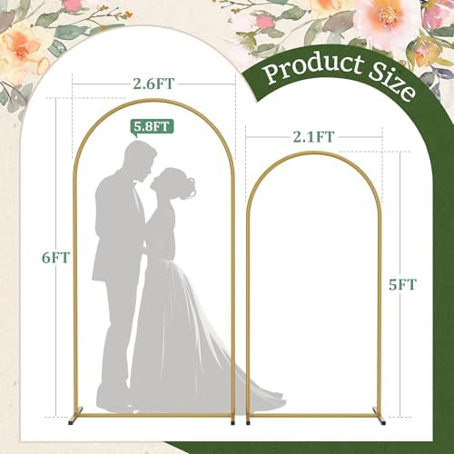 Metal Arch Backdrop Stand 2 Set (6FT/5FT), Gold Wedding Arch Frame, alternate view 7