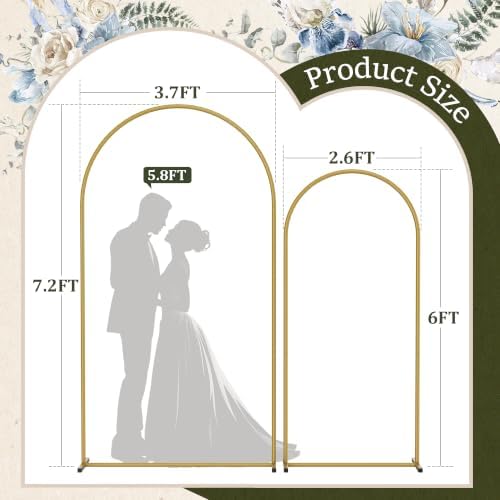 Metal Arch Backdrop Stand 2 Set (7.2FT/6FT), Gold Wedding Arch Frame, alternate view 7