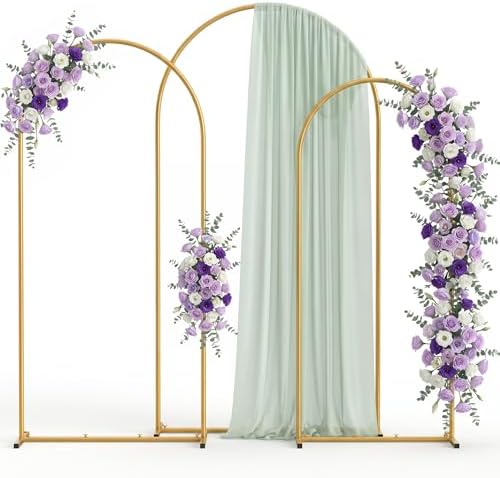 Metal Arch Backdrop Stand 3 Set (7.2FT+6.6FT+6FT), Gold Wedding Arch Frame