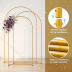 Metal Arch Backdrop Stand 3 Set (7.2FT+6.6FT+6FT), Gold Wedding Arch Frame, alternate view 2