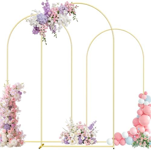Metal Arch Backdrop Stand, 6FT+5FT+4FT Wedding Arch Frame, Gold Wedding Arch Backdrop Stand Set of 3, Balloon
