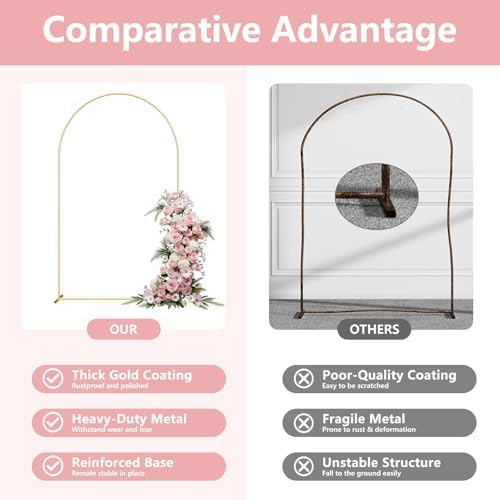 Metal Arch Backdrop Stand, 6FT+5FT+4FT Wedding Arch Frame, Gold Wedding Arch Backdrop Stand Set of 3, Balloon, alternate view