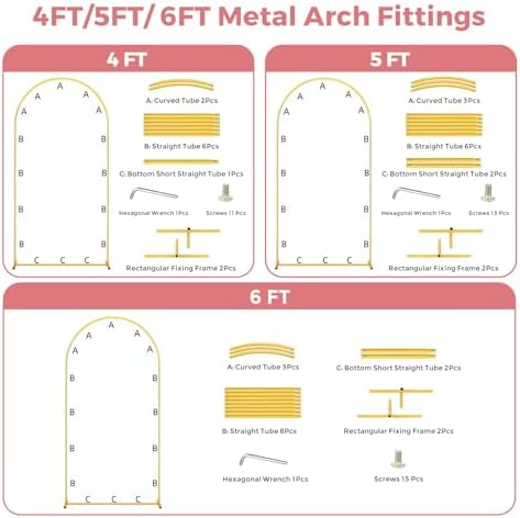 Metal Arch Backdrop Stand, 6FT+5FT+4FT Wedding Arch Frame, Gold Wedding Arch Backdrop Stand Set of 3, Balloon, alternate view