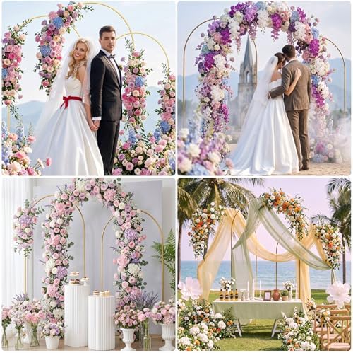 Metal Arch Backdrop Stand, 6FT+5FT+4FT Wedding Arch Frame, Gold Wedding Arch Backdrop Stand Set of 3, Balloon, alternate view