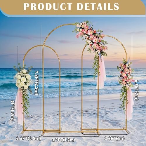 Metal Arch Backdrop Stand 7.2FT+6.6FT+6FT: Wedding Arch Frame for Ceremony Balloon Arch Stand for Birthday, alternate view 6