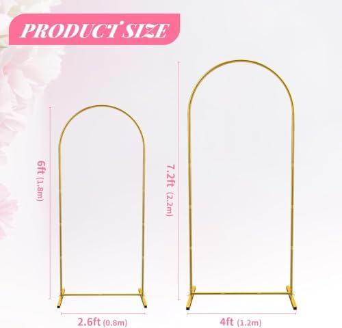 Metal Arch Backdrop Stand 7.2FT+6FT Wedding Arch Backdrop Stand Set of 2 Gold Backdrop Arch Stand Wedding Arch, alternate