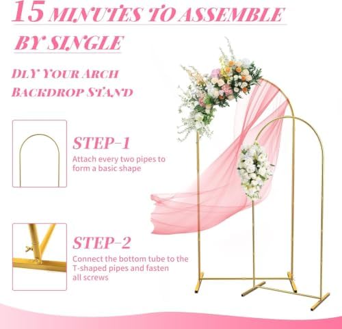 Metal Arch Backdrop Stand 7.2FT+6FT Wedding Arch Backdrop Stand Set of 2 Gold Backdrop Arch Stand Wedding Arch, alternate