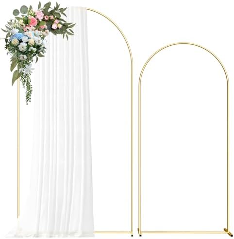 Metal Arch Backdrop Stand, 7.2FT+6FT Wedding Arch Frame, Balloon Arch Backdrop Stand Set of 2, Gold Wedding Arch