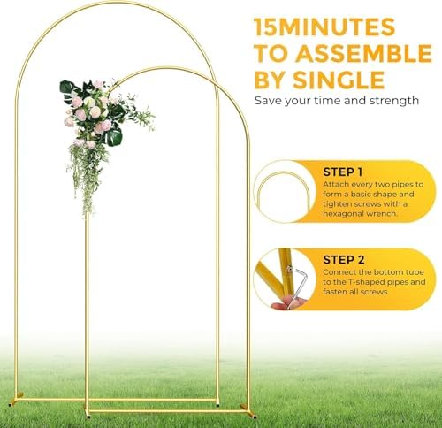 Metal Arch Backdrop Stand, 7.2FT+6FT Wedding Arch Frame, Balloon Arch Backdrop Stand Set of 2, Gold Wedding Arch, alternate