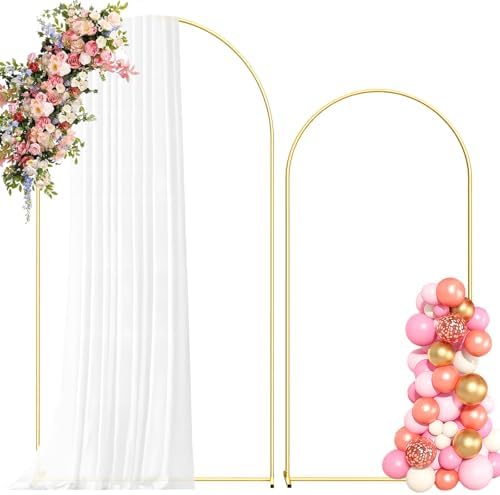 Metal Arch Backdrop Stand, 7.2FT+6FT Wedding Arch Frame, Gold Wedding Arch Backdrop Stand Set of 2, Balloon Arch