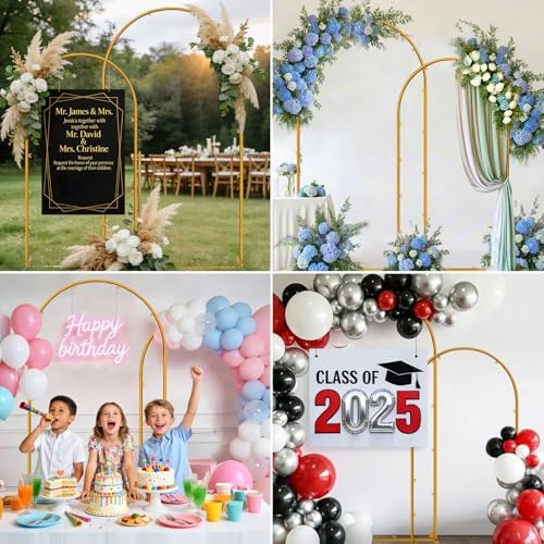 Metal Arch Backdrop Stand, 7.2FT+6FT Wedding Arches Frame, Gold Wedding Arch Backdrop Stand Set of 2, Balloon, alternate view
