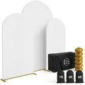 Metal Arch Backdrop Stand and Cover Set - 3 Gold Frames (7.2ft, 6ft x2) with White Wrinkle-Free Spandex Covers