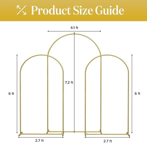 Metal Arch Backdrop Stand and Cover Set - 3 Gold Frames (7.2ft, 6ft x2) with White Wrinkle-Free Spandex Covers, alternate