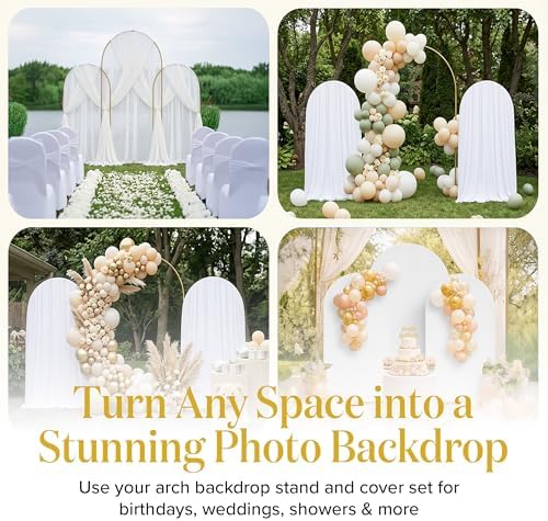 Metal Arch Backdrop Stand and Cover Set - 3 Gold Frames (7.2ft, 6ft x2) with White Wrinkle-Free Spandex Covers, alternate
