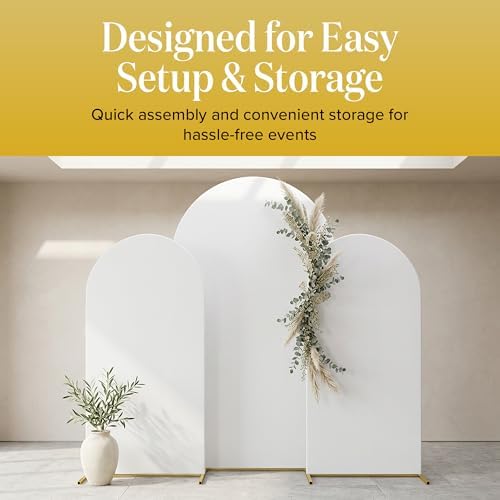 Metal Arch Backdrop Stand and Cover Set - 3 Gold Frames (7.2ft, 6ft x2) with White Wrinkle-Free Spandex Covers, alternate