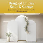 Metal Arch Backdrop Stand and Cover Set - 3 Gold Frames (7.2ft, 6ft x2) with White Wrinkle-Free Spandex Covers, alternate