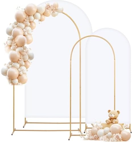Metal Arch Backdrop Stand and Cover Set, 8FT, 6.6FT Party Backdrop, Easy to Assemble, Backdrop Stand for