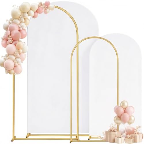 Metal Arch Backdrop Stand and Cover Set of 2, Sturdy 7.2FT, 6FT Party Backdrop Set, Wedding Arch Frame and Cover