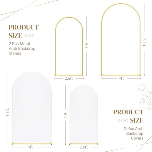 Metal Arch Backdrop Stand and Cover Set of 2, Sturdy 7.2FT, 6FT Party Backdrop Set, Wedding Arch Frame and Cover, alternate