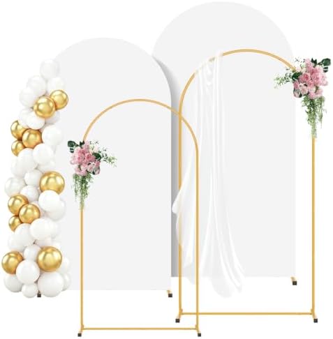 Metal Arch Backdrop Stand and White Cover Set of 2 (6FT/7.2FT)