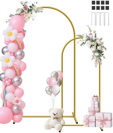 Metal Arch Backdrop Stand Set, Gold, 7.2ft and 6ft, 2-Pack in Gold