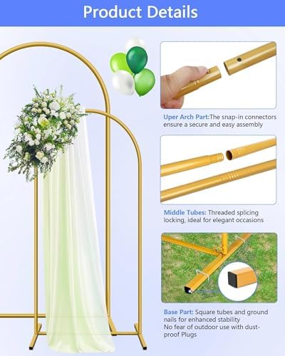Metal Arch Backdrop Stand Set, Gold, 7.2ft and 6ft, 2-Pack in Gold, alternate view 5