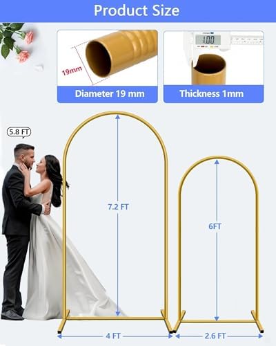 Metal Arch Backdrop Stand Set, Gold, 7.2ft and 6ft, 2-Pack in Gold, alternate view 6