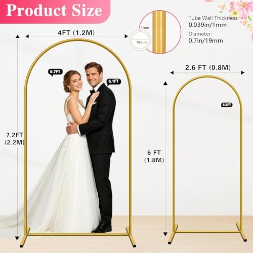 Metal Arch Backdrop Stand, Set of 2 (7.2ft/6ft), Wedding Arch Stand, alternate view 3