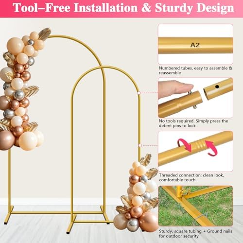 Metal Arch Backdrop Stand, Set of 2 (7.2ft/6ft), Wedding Arch Stand, alternate view 4