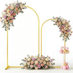 Metal Arch Backdrop Stand Set of 2, 8FT+ 6.6FT Balloon Arch Stand, Gold Wedding Arch Frame with Stable Base