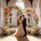 Metal Arch Backdrop Stand Set of 2, 8FT+ 6.6FT Balloon Arch Stand, Gold Wedding Arch Frame with Stable Base, alternate view 2